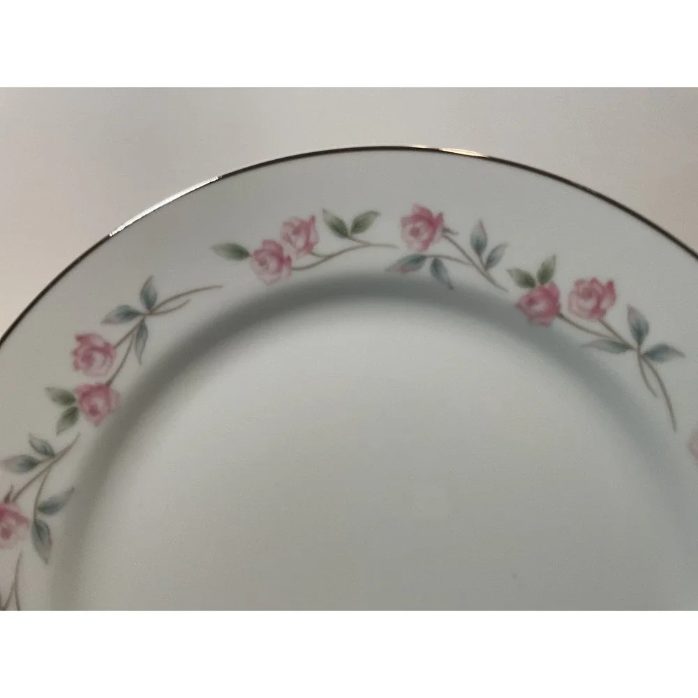 Rose‎ China Japan Nancy Rose Floral Silver Rim Dinner Plates Set of 6